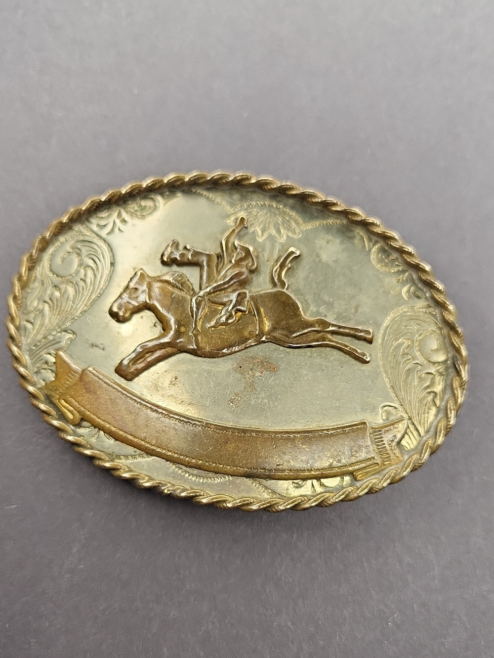 Vintage German Silver Rodeo Western Horse Belt Buckle
